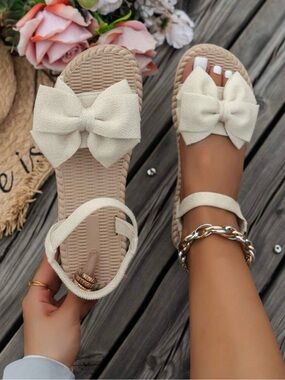 Women's Cream Bow Slide Sandals